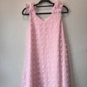 Brand New Pink Swiss Dot Ruffle Sleeve Shift Dress | Size Small (US 4-6)